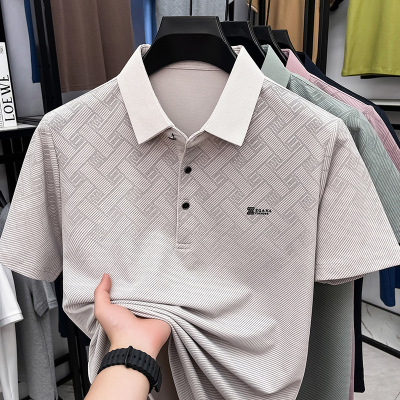 2026夏季新款男士翻领polo衫提花格纹透气速干简约休闲短袖男T恤