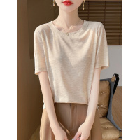 2025夏季新款精仿针织短袖薄款女宽松圆领显瘦T恤上衣百搭打底衫