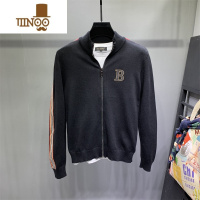 YANXU新款男士条纹刺绣字母拉链开衫潮牌时尚大码针织毛衣休闲外套