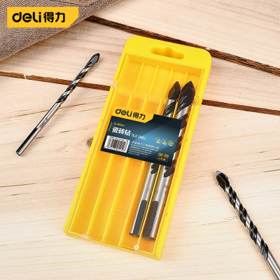 得力(deli)瓷砖钻头超硬混凝土多功能套装玻璃开孔器电钻打孔磁合金三角钻头DL-B6106T 玻璃陶瓷钻6件套
