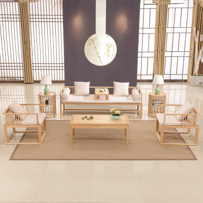 新中式实木沙发123组合现代简约客厅原木色小户型禅意家具定制