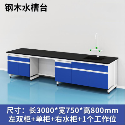 易企采 300CM钢木水槽台 实验室测试化验操作工作台耐酸碱试剂台 单位:张