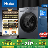 海尔(Haier)初色系列 12公斤 变频 滚筒洗衣机 超薄 巴氏除菌 大筒径 1.21洗净比 XQG120-L52D1