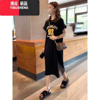 YIBUSHENG2024季新款中长款宽松遮肚子显瘦洋气减龄休闲女T恤直筒连衣裙