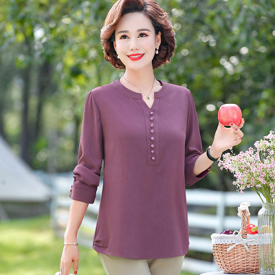 YIBUSHENG2021新款中年妈妈春装长袖T恤上衣时尚中老年女春秋洋气打底小衫妈妈装