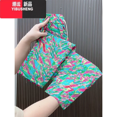 YIBUSHENG休闲裤女大码季薄款宽松束脚裤国风直筒裤洋气显瘦九分花裤