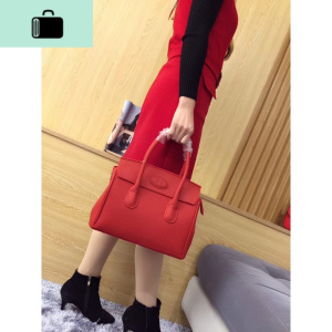 皮包凯莉包新娘包手提包单肩斜挎包荔枝纹红色铂金包大容量婚包女NEW LAKE