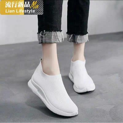 2019春季女鞋新款小白鞋网布一脚蹬懒人鞋弹力袜子鞋女鞋学生网鞋知义(ZHIYI)女士低帮鞋休闲鞋