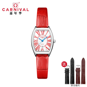 瑞士嘉年华CARNIVAL简约新款石英表 女士正品手表酒桶型女表进口机芯日历款防水数字刻度气质腕表8323L