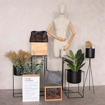 服装店橱窗装修装饰品摆设货架中岛高低置物台创意服装店陈列道具B-01大号加龟背绿植标配