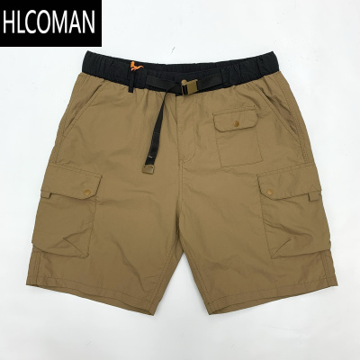 HLCOMAN夏季阔腿短裤男欧美工装立体口袋户外速干格纹宽松多袋五分裤中裤