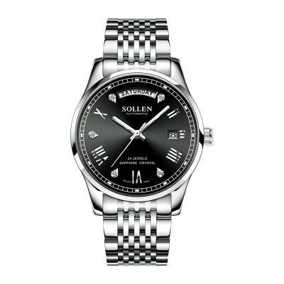 梭伦手表男全自动机械表超薄男士腕表日历休闲商务2020新款手表