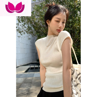 七斓港味辣妹纯色针织短袖T恤女夏季半高领内搭修身显瘦气质短款上衣