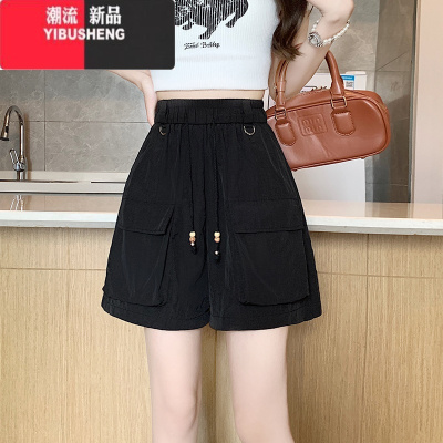 YIBUSHENG美式速干工装短裤女季松紧腰显瘦抽绳阔腿裤宽松休闲运动五分裤