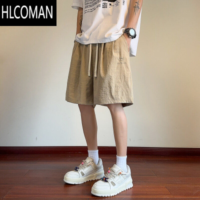 HLCOMAN夏季新款大码冰丝短裤男生美式潮流刺绣薄款五分裤宽松休闲运动裤