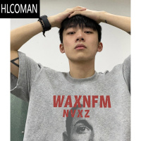 HLCOMAN美式高街复古字母印花短袖T恤男夏季时尚小众创意宽松小领口上衣