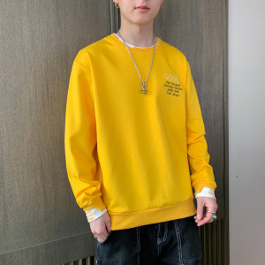 卫衣男春秋季新款韩版潮流假两件长袖卫衣字母绣花落肩款宽松上衣