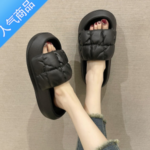 SUNTEK踩屎感松糕拖鞋女外穿2023夏季新款懒人家用厚底奶呼呼一字凉拖鞋