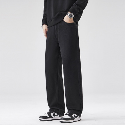 美式牛仔裤男士潮牌直筒宽松阔腿裤新款秋冬季青年休闲长裤男