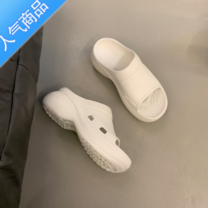 SUNTEK坡跟一字拖鞋女夏季2023新款松糕厚底网红外穿沙滩辣妹高跟凉拖潮