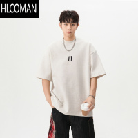 HLCOMANFOFWMODE 2025夏季美式三条杠刺绣宽松短袖T恤男潮牌宽松百搭半袖