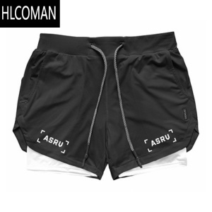 HLCOMAN运动短裤男健身双层防走光弹力透气跑步深蹲撸铁训练速干五分短裤