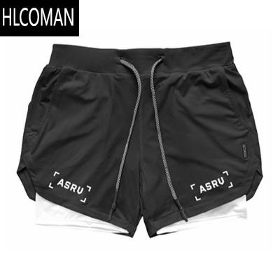 HLCOMAN运动短裤男健身双层防走光弹力透气跑步深蹲撸铁训练速干五分短裤
