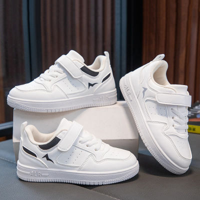 儿童学生休闲新款四季男童女童皮面网面学校表演白色鞋软底_260