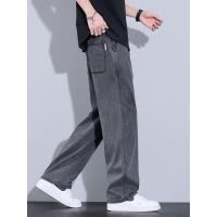 潮流字母刺绣裤子男春夏百搭垂感松紧腰莱赛尔直筒休闲裤春季新款