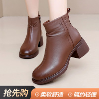 羊皮马丁靴女款25年新款冬季圆头复古中跟软底流行加绒粗跟女短靴