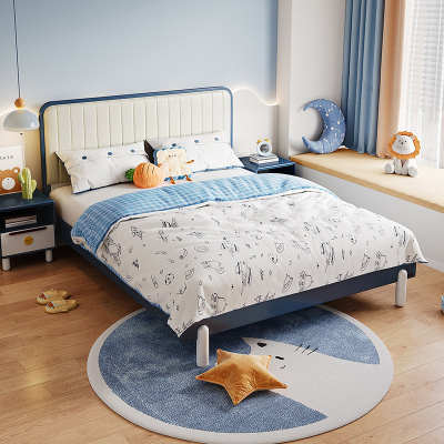 全友家居现代简约青少年儿童床软床橡胶木实木床脚北欧学生单人床男生女生卧室床