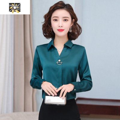 暖青汇衬衫女长袖2020秋装新款韩版时尚修身显瘦百搭雪纺气质打底衫上衣蕾丝衫