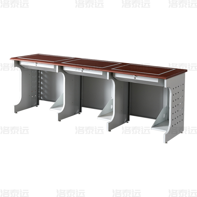 洛泰远LTY4012433 隐藏式翻转电脑桌培训桌教室机房多媒体学习桌办公桌D款三人位2300*600*750mm