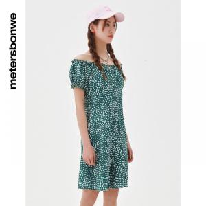 [1件5折价:69.5]美特斯邦威碎花连衣裙女百搭夏季松紧花边复古裙子女