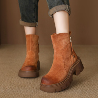 头层牛皮复古马丁靴女秋冬新款防滑耐磨真皮厚底休闲百搭短靴