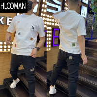 HLCOMAN2025夏季高品质男士短袖T恤ins修身潮流印花半袖青年休闲上衣
