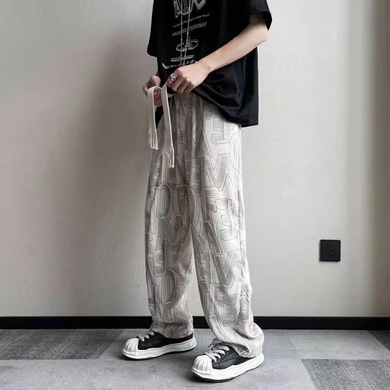 美式高街灯芯绒休闲裤男字母满印复古时尚潮流宽松直筒裤