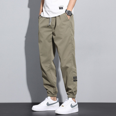 抽绳束脚裤男军绿小标装饰裤肌理感面料春夏透气日系休闲长裤