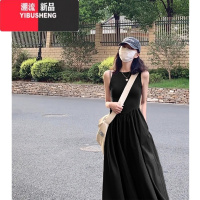 YIBUSHENG黑色吊带背心连衣裙女2024新款小众设计感无袖针织赫本风长裙子
