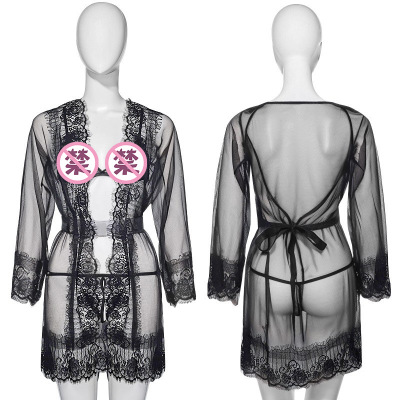 姬欲情趣内衣透明三点式睡衣蕾丝激情挑逗性感睡袍小胸显大9736