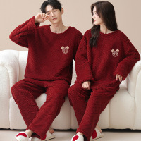 情侣睡衣秋冬季珊瑚绒本命年喜庆结婚大红色一男士一女家居服套装_911