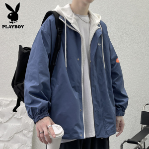 花花公子假两件连帽工装夹克男士潮流新款衣服加棉秋冬外套男冬季