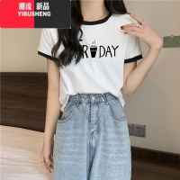 YIBUSHENG盐系撞色短袖T恤女季2024新款宽松学生百搭小个子短款半袖上衣