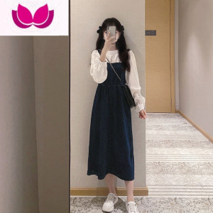 七斓牛仔连衣裙女春装2023早春新款女装高级感显瘦小个子背带裙子套装