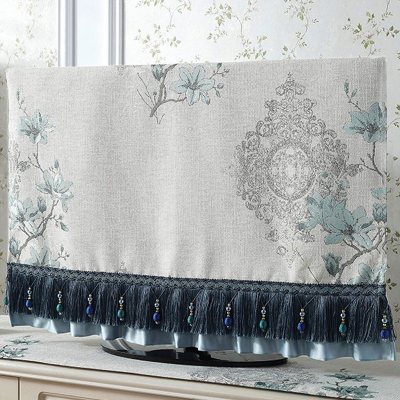 新中式55寸液晶电视机盖布防尘罩60寸曲面屏挂式欧式家用布艺32寸 芳华蓝色电视机罩 60英寸(宽139*高88)