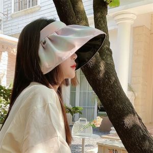 太阳帽韩版夏季帽女渐变色黑胶贝壳帽大帽檐防紫外线遮阳帽