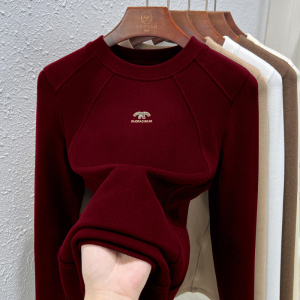 圆领德绒打底衫女内搭秋冬上衣新款加厚双面绒保暖黑色T恤女