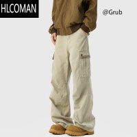 HLCOMAN卡其色复古休闲裤男夏季美式高街hiphop工装长裤宽松百搭直筒裤子