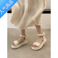 SUNTEK蝴蝶结凉鞋女2023年新款夏天珍珠一字扣松糕厚底防滑配裙子罗马鞋