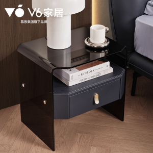 V6家居简约现代皮质床头柜50x42.1x50cm带阻尼滚轮抽屉免漆饰面设计